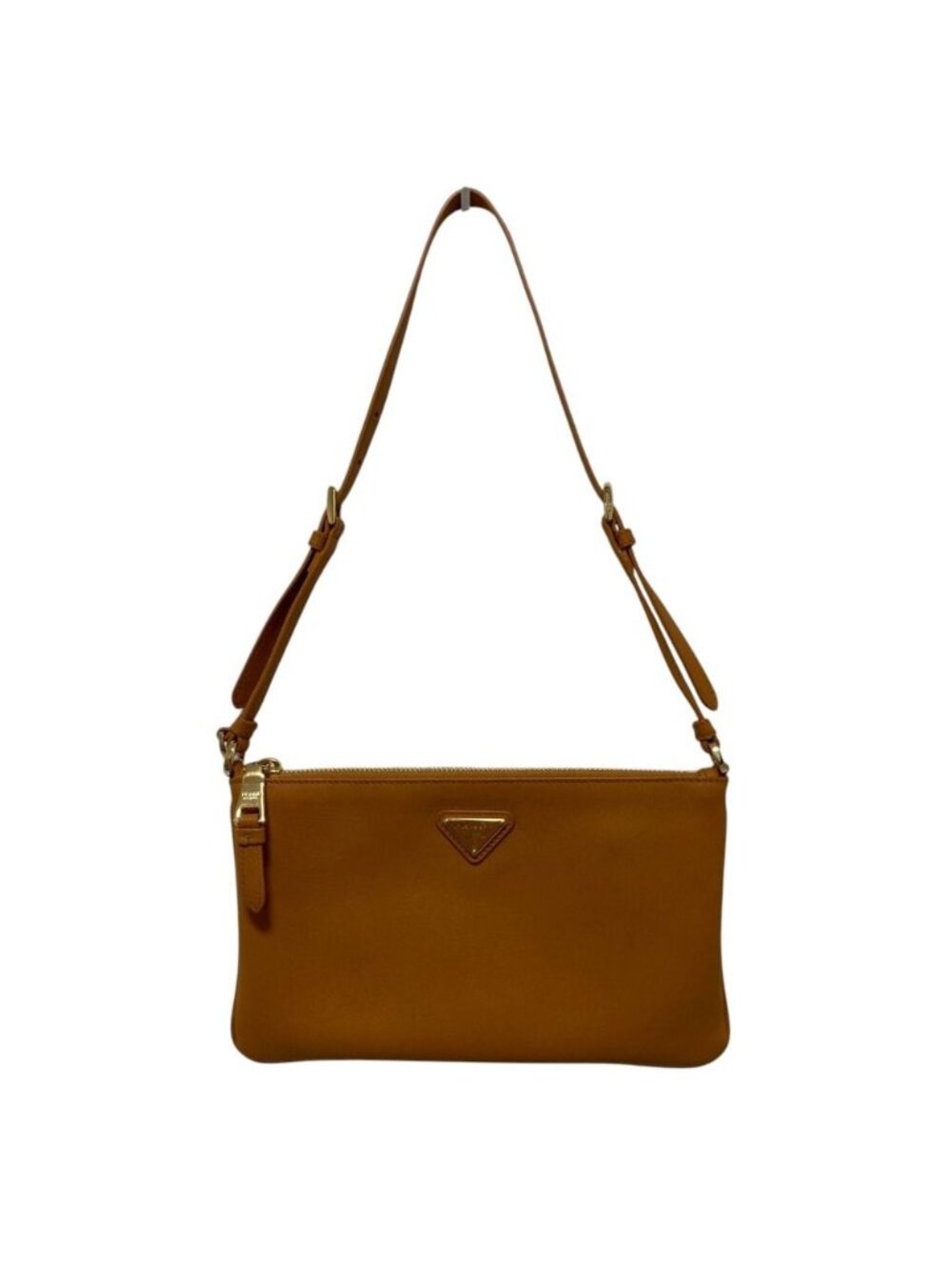 Prada Triangle Plate Soft Gray Leather Pouch Brown